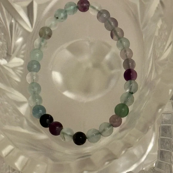 3 Beaded Stretch Bracelets - Lapis Lazuli, Aquamarine, and Fluorite - Picture 3 of 4